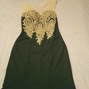 Elegant Green and Gold Prom Dress